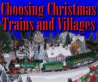 Choosing Christmas Trains and Villages. This display uses Hawthorne Village(r) trains and structures inspired by the work of Thomas Kinkade(r). The train and the town are compatible with a wide range of other resources.  