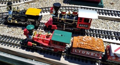 This photo compares Lionel's 'G gauge' General to similar offerings from New Bright and Scientific Toys/Ez-Tek.  Click for larger photo.