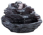 This desktop fountain is made of a kind of resin called alabastrite. It's not idea for our purposes, but it is widely available on the internet at the moment (Google 'desktop waterfalls' and click 'images'). It's possible that the silly ball at the top could be disguised somehow.